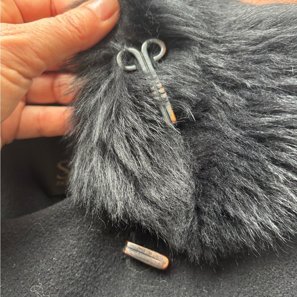 Plein Sud Black Trench Coat with removable Fur Collar - Picture 5 of 16